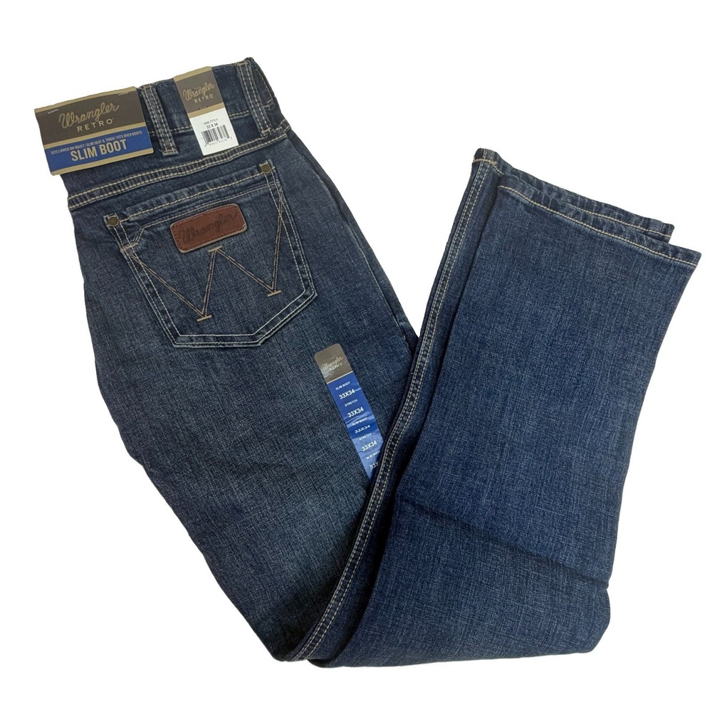 NWT Wrangler Retro Slim Boot Cut Men's Jeans 33x34 Layton Dark Wash Western New